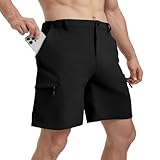 Lucky Rrui Men's Hiking Cargo Shorts 9' Stretch Quick-Dry Lightweight Outdoor Work Shorts with 6 Pockets for Men Summer Travel Casual Camping Golf Fishing Black