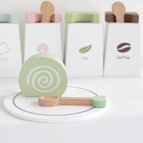 Nunukids Wooden Tea Party Set For Little Girls Fake Food For Kids Kitchen 22Pcs Cake Shop Toy #TOP6