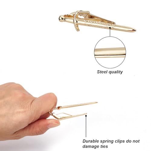 WEBEEDY 2 Pcs Sword Tie Clip Golden Tie Clips for Men, Novelty Neck Tie Clip Tie Bar Tie Accessories for Shirt Suit, Wedding Groom, Business, Unique Gift for Gentleman, 6cm/2.36'' length3