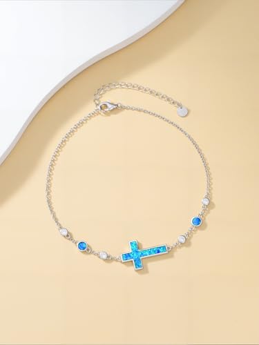 Image of WINNICACA 925 Sterling Silver Anklets for Women Adjustable Beaded Butterfly Opal Anklet Bracelet Foot Chains Jewelry Gifts for Women Beach Birthday Christmas Gift