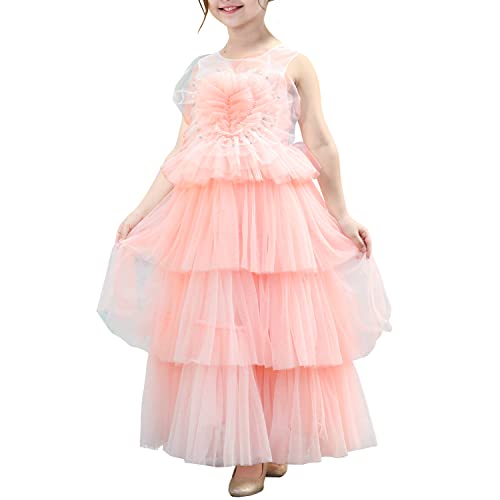 Sunny Fashion Flower Girls Dress Pink Cake Skirt Pearl Diamond Heart Bodice Backless
