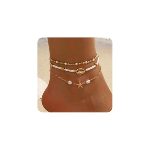 Seashell Ankle Bracelets for Women Starfish Bracelets Layered Boho Puka Shell Anklet Cowrie Shell Bracelets Hawaiian Summer Beach Foot Chain Jewelry