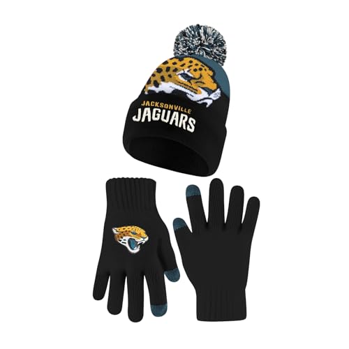 Ultra Game NFL Official Youth Super Soft Winter Beanie Knit Hat with Extra Warm Touch Screen Gloves, Jacksonville Jaguars, Team Color 2, 1SIZE