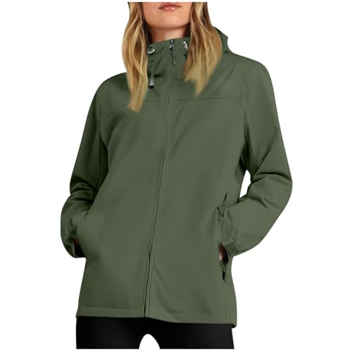 KOG Regenjacke Damen Wasserdicht Übergangsjacke Fashion Regenjacken Hoodie Jacke Einfarbige Oberteil Frau Sportjacke Elegante Windbreaker Große Größen Frauen Outdoorjacke...