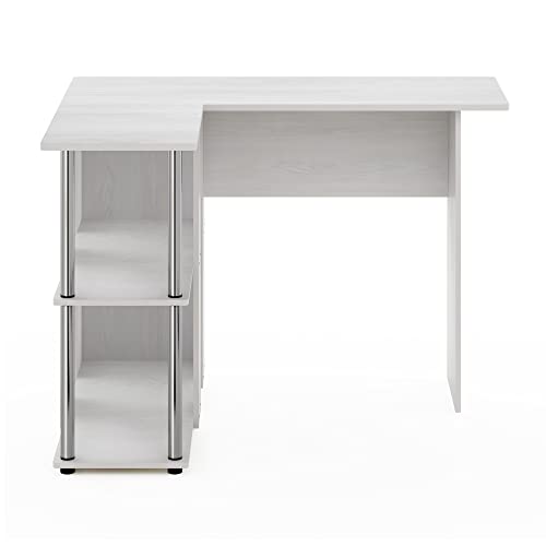 Furinno Abbott L-Shape Desk with Bookshelf, White Oak/Chrome - image 5