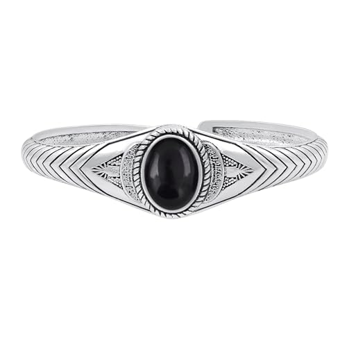 Sterling Silver Jewelry Natural Black Onyx Cuff Bracelets 925 Sterling Silver Overlay Vintage Boho Southwest Theme Jewelry For Men Women thumb #1