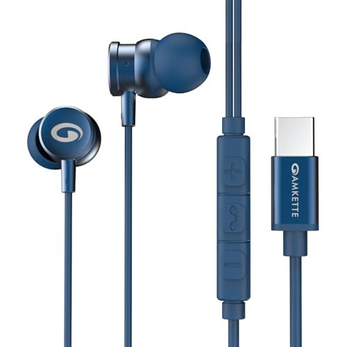 Image of Amkette Trubeats M15 Type C Earphones with Mic, 10mm Drivers, 3 Button Control, AI Assistants, Ergonomic Earbuds Compatible with Smartphones, Tabs & Laptops, Type C Headphones, 1.2m Cable