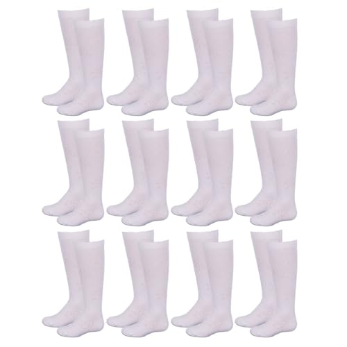 12 Pairs Knee High Socks Girls School Uniform Kid Athletic Tube White Size M 4-6 Childrens Kids Sox Casual Dress Outdoor Sports Athletic Stocking Boots Comfort Style Calf Long Trouser Fashion Tights
