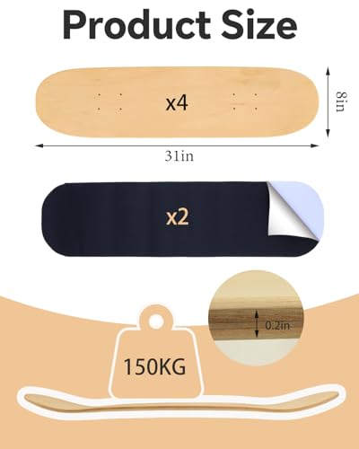 HAPPYER Blank Skateboard Decks 4-Pack