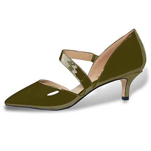 Women's Fashion 2 Inch Pointed Toe Slip On Elastic Band Patent Leather Kitten Low Heel Pumps Basic Work Shoes Office Daily2