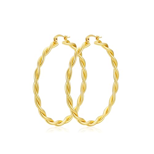 Apsvo 4mm Twist Gold Hoop Earrings Steling Silver Post...