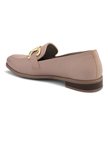Image of San Frissco Women's Loafers | Solid Round Toe Slip-On Shoes for Women PU Moccasins with Horsebit & Buckle | Comfortable $ Lightweight for Casual, Office & Daily Use