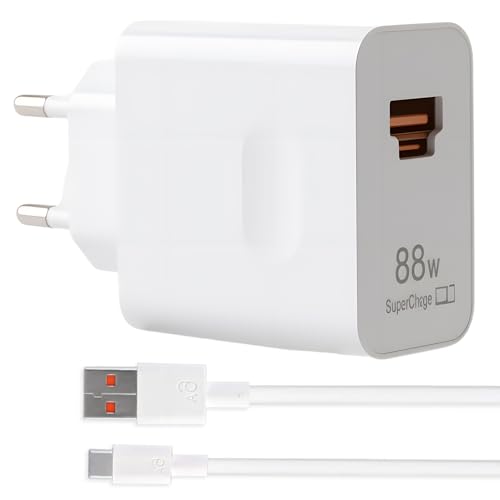 Cargador Rápido 88W USB C para Huawei Honor, 2 Puertos, Cargador 88W Supercharge con 6A Cable USB C de 1m Compatible con Honor 90, 200 Pro, 70, Magic 7 Lite, 6 Lite, X9, Hua-wei P60, Mate 60, Pad x8a