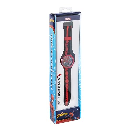 Accutime Marvel Spiderman Kids Digital LCD Wrist-Watch with Red, Green, and Yellow LED Light Show and Popper Strap for Boys, Girls, and Toddlers - Perfect for Learning Time and Fun4
