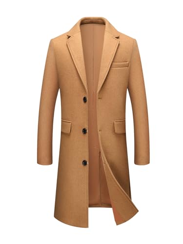 Image of INVACHI Men's Wool Blend Long Trench Coat Notched Collar Single Breasted Overcoat Warm Winter Pea Coat
