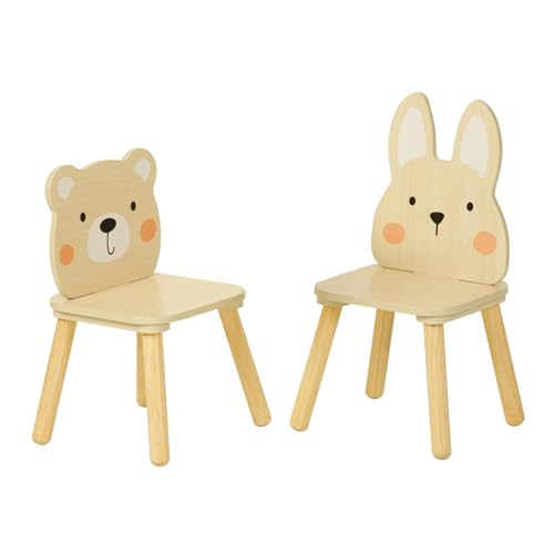 Kids Wooden Animal Chairs, Including Rabbit and Bear Chair, Kids Playroom Furniture for Eating, Reading, Playing