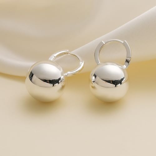 Ascona Silver Ball Hoop Earrings, Gold Ball Drop Dangle Earrings For Women, Hypoallergenic Lightweight Gold Plated Earrings thumb #4