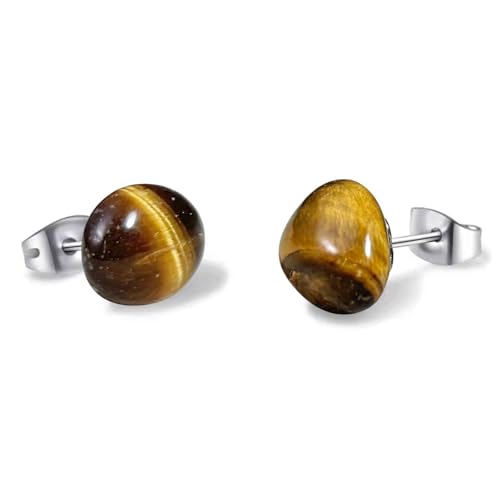Tiger Eye Earrings, Stainless Steel Brown Earrings for Women and Men