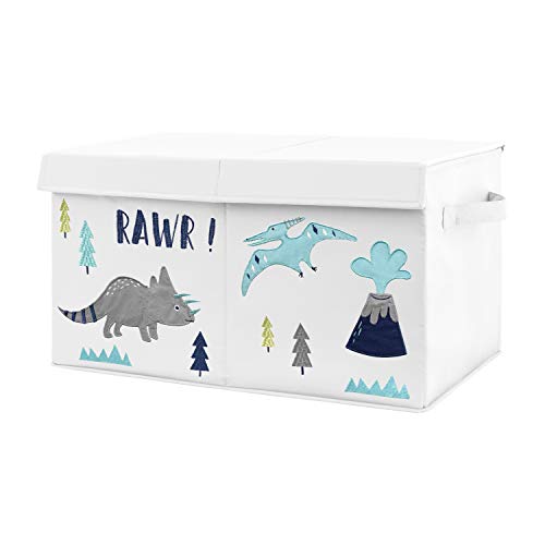 Sweet Jojo Designs Navy Blue, Turquoise And Grey Modern Dino Boy Baby Nursery Or Kids Room Small Fabric Toy Bin Storage Box Chest For Mod Dinosaur Collection #TOP26