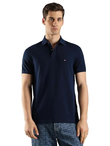 Image of Tommy Hilfiger Solid Regular fit Cotton Polo t-Shirt