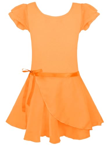 Image of EQSJIU Ballet Leotards for Girls with Removable Skirt Combo Tie Ruffle Sleeve Ballet Dance Dress Outfit 2-12 Years