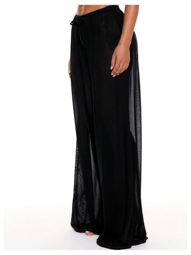 Women's Sheer Mesh Swimsuit Cover Up Drawstring Waist Wide Leg Loose Beach Pants3