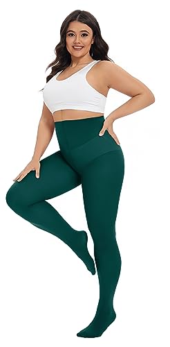 Image of CozyWow Plus Size Tights for Women 80D Soft Solid Color Semi Opaque Pantyhose High Waist 1X 2X 3X 4X