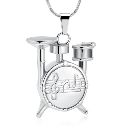 Memorial Cremation Jewelry for Ashes Music Drum Set Shaped Urn Necklaces for Human Dog Cat Keepsake Pendant Jewelry with Fill Kit