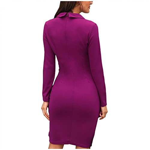Women's Pencil Work Dresses Long Sleeve V-Neck Bodycon Business Blazer Dress Solid Turn Down Buttons Formal Dress4