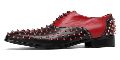 Santimon Men’s Spiked Shoes Leather Dress Oxfords, Genuine Leather Lace-Up Trendy Studded Shoes for Party Disco & Special Occasions2
