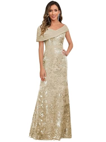 Image of VCCICANY Sequin Mermaid Mother of The Bride Dresses for Women Chiffon Off Shoulder Ruched Long Formal Evening Gowns