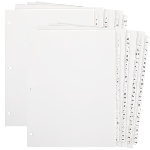Yeaqee 2 Sets 1-100 Numbered Tab Dividers for 3 Ring Binder 3 Hole Punched Letter Size 8.5 x 11 Inch Numbered Binder Tabs Page White Index Dividers for Office Files Notebook Documents