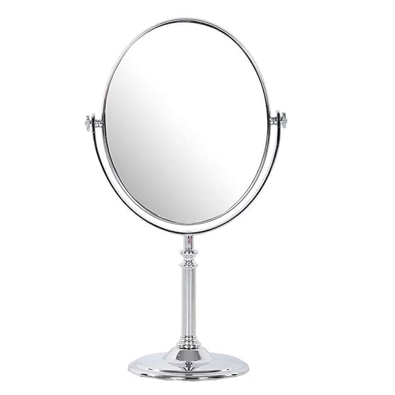 VAGHASIYA Dual Sided Magnifying Tabletop Mount Oval Plastic Frame Mirror 5X and 1X Make Up Mirror Portable Table Mirrors with Stand for Woman&Man Chrome Finish (Silver)-image-27