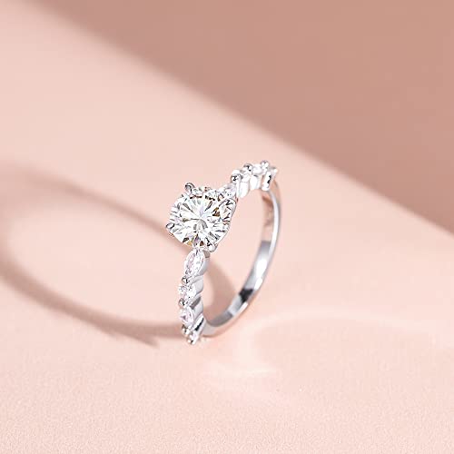 1.5 CT Moissanite Engagement Rings for Women D Color VVS1 Clarity 925 Sterling Silver Solitaire Rings Round Cut Promise Wedding Stunning for Women Size 4-103