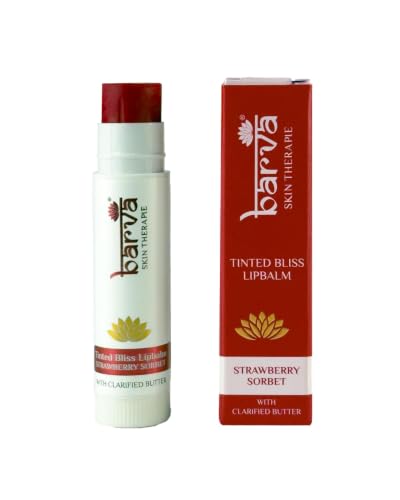 Image of Barva Tinted Bliss Lip Balm | Enriched with Clarified Butter (Ghee) | Nourishing & Long-Lasting Moisture | Soft Tint Finish | Available in 2 shades | 5g (Strawberry Sorbet)