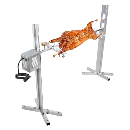 hzexun BBQ Edelstahl Spanferkelgrill mit Motor,drehen Bis zu 100 kg Schwein,Elektrisches Edelstahl Grillspieß Set mit Drehspieß für Lagerfeuer, Camping und Garten für Spanferkel und Lämmer