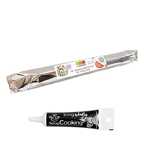 Rollo de pasta de azúcar blanca 430 g + tubo de glaseado negro