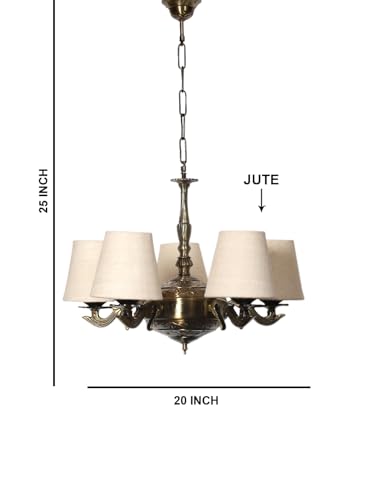 Image of Devansh 05 Lights White Jute conical Shade with Antique Golden Chandelier