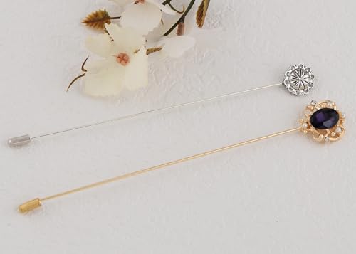 Image of Alilang Women's Vintage Golden Metal Hollow Out Design Crystal Rhinestone Pearl Crown Hat Pin 5in Length Silver Flower Brooch