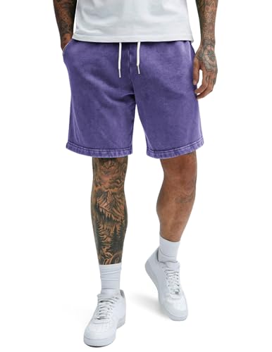 COOFANDY Mens Washed Vintage Shorts Casual Relaxed Fit Drawstring Waist Beach Shorts Streetwear Style with 3 Pockets Purple