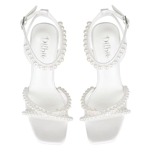 Block Heel Wedding Shoes for Bride Ankle Strap Bridal Shoes Square Toe Heeled Sandals Pearl Heels2