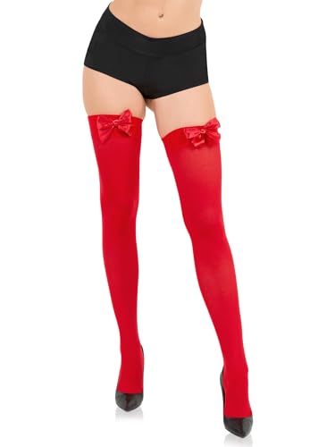 Image of Opaque Thigh High Bow Stockings for Women Thigh Highs Stockings with Bows Over The Knee Socks