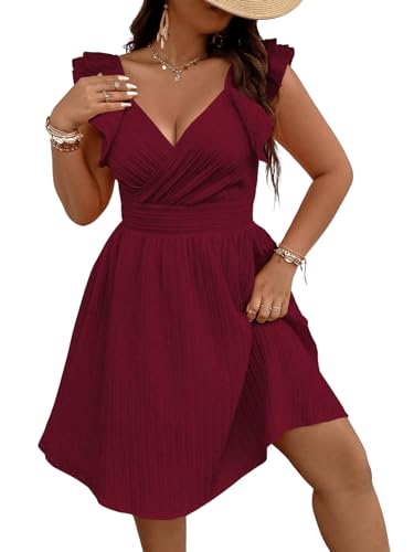 Image of Floerns Women's Plus Size Wrap Front Sweetheart Neck Ruffle Cap Sleeve A Line Dress