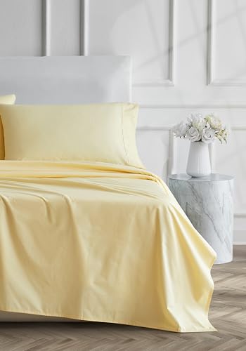 Linen Closet Luxury Cotton 400 Thread Count Ultimate Cotton Percale 4-Piece Sheet Set, Full, Lt Yellow