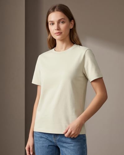 Image of NOBERO 100% Cotton T-Shirts for Women Stylish | Regular Fit | Solid T Shirts for Women 180 GSM Combed Cotton | Crew Neck Half Sleeve
