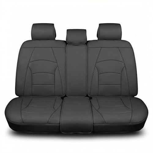 Image of FH Group Car Seat Cover for Back Seat Solid Black Faux Leather - Universal Fit, Rear Seat Covers for Cars with Rear Split Bench, Car Seat Cushions, Car Interior Accessories for SUV, Sedan, Van