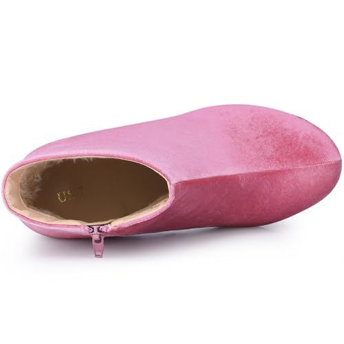 Allegra K Women's Platform Block Heels Faux Velvet Ankle Boots4