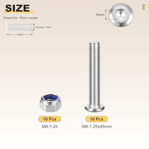 Image of METALLIXITY Crib Screws Replacement Set(M8-1.25x45) 20Pcs, Silver Tone, 304 Stainless Steel Hex Socket Furniture Bolts Screws - for Furniture Woodworking Project, Silver Tone