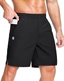 GGJ Men's Lightweight Athletic Shorts with 2 Zipper Pockets 7"/9"/5" Gym Workout Running Quick Dry Tennis Basketball Shorts for Men Black L