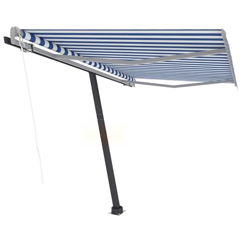 Kstyhome Toldo de pie automático, Toldos Terrazas, Cerramientos Terrazas Exterior, Toldos Exterior, Toldo Balcon, Toldos para Patio, Toldos para Ventanas, Azul y Blanco 300x250 cm